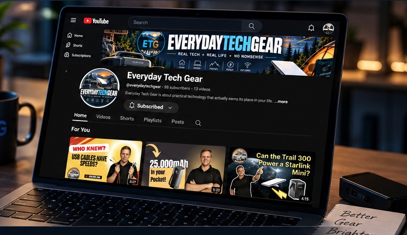 Laptop displaying the Everyday Tech Gear YouTube channel